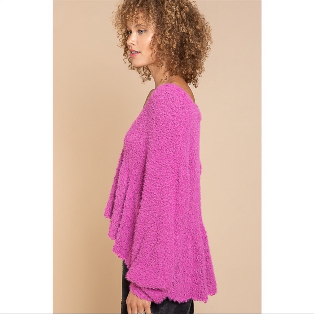 Hot Pink Magenta Balloon Sleeves Popcorn Sweater - Picture 3 of 11